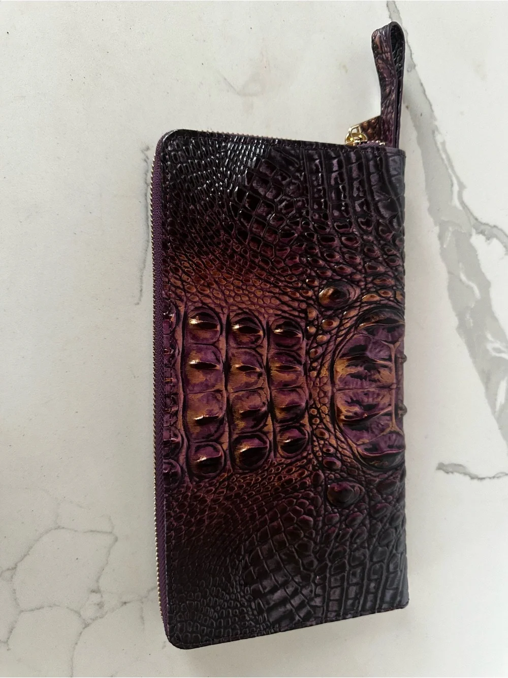 Brahmin Skyler Travel Wallet - fig jam Croc with Brown Highlights Melbourne lea